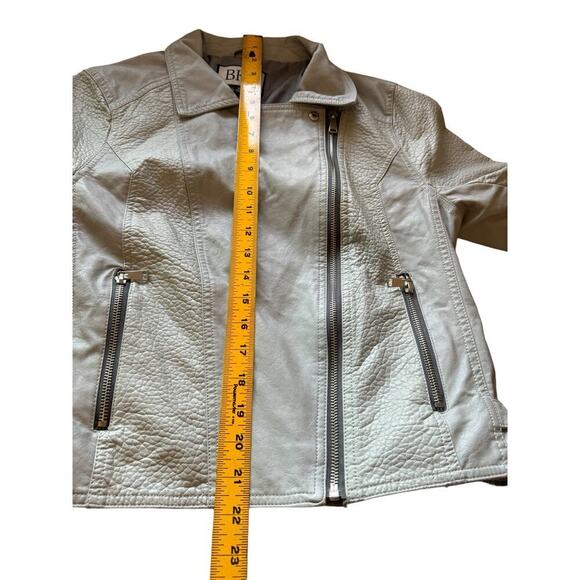 BKE Asymmetrical Zip Front Faux‎ Leather Jacket - Light Gray - Zipper Sleeve - M - Picture 14 of 15